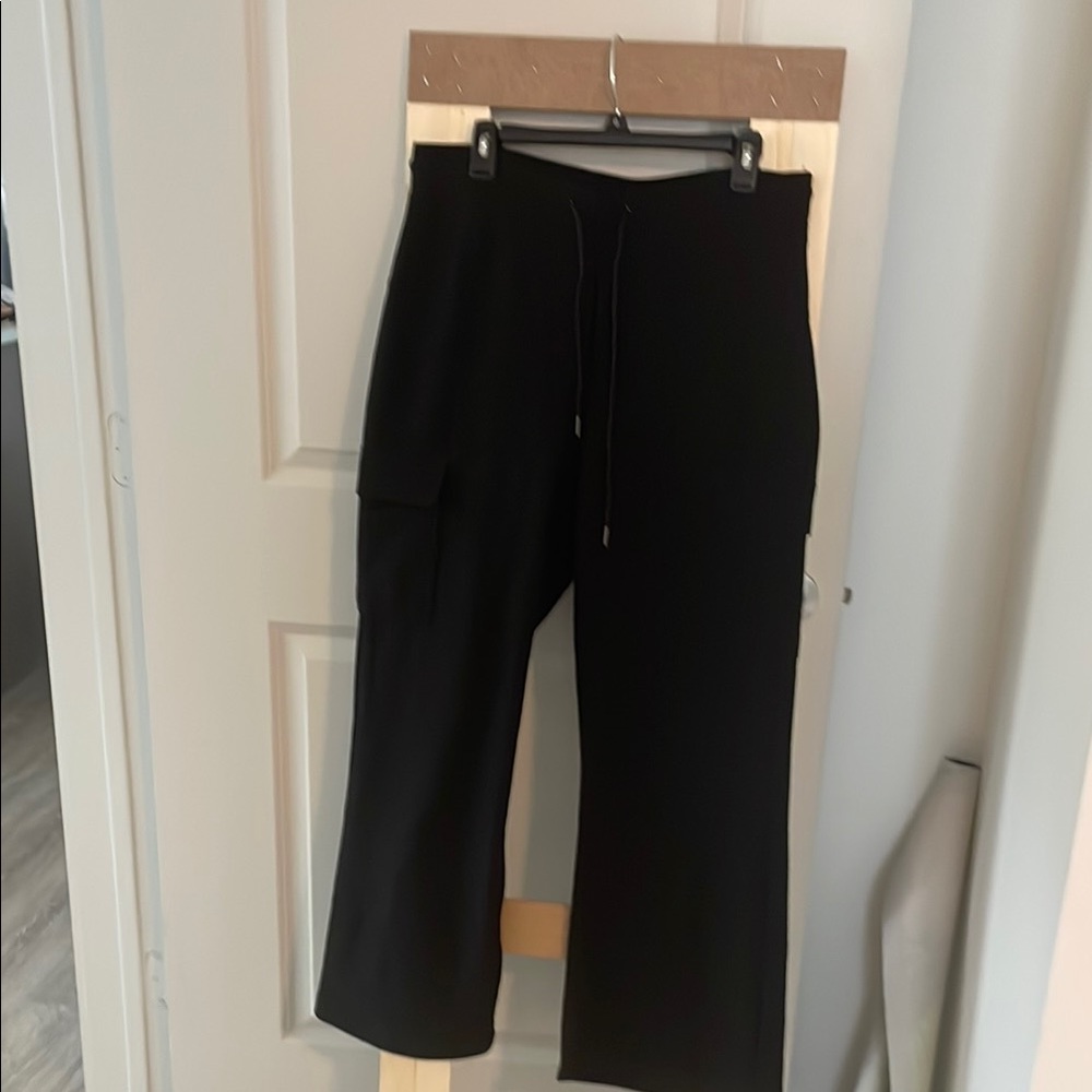 Black Wide Leg Cargo Stretch Pants